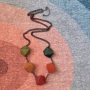 Wooden bead black chain statement necklace boho retro handmade red yellow green